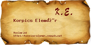 Korpics Elemér névjegykártya